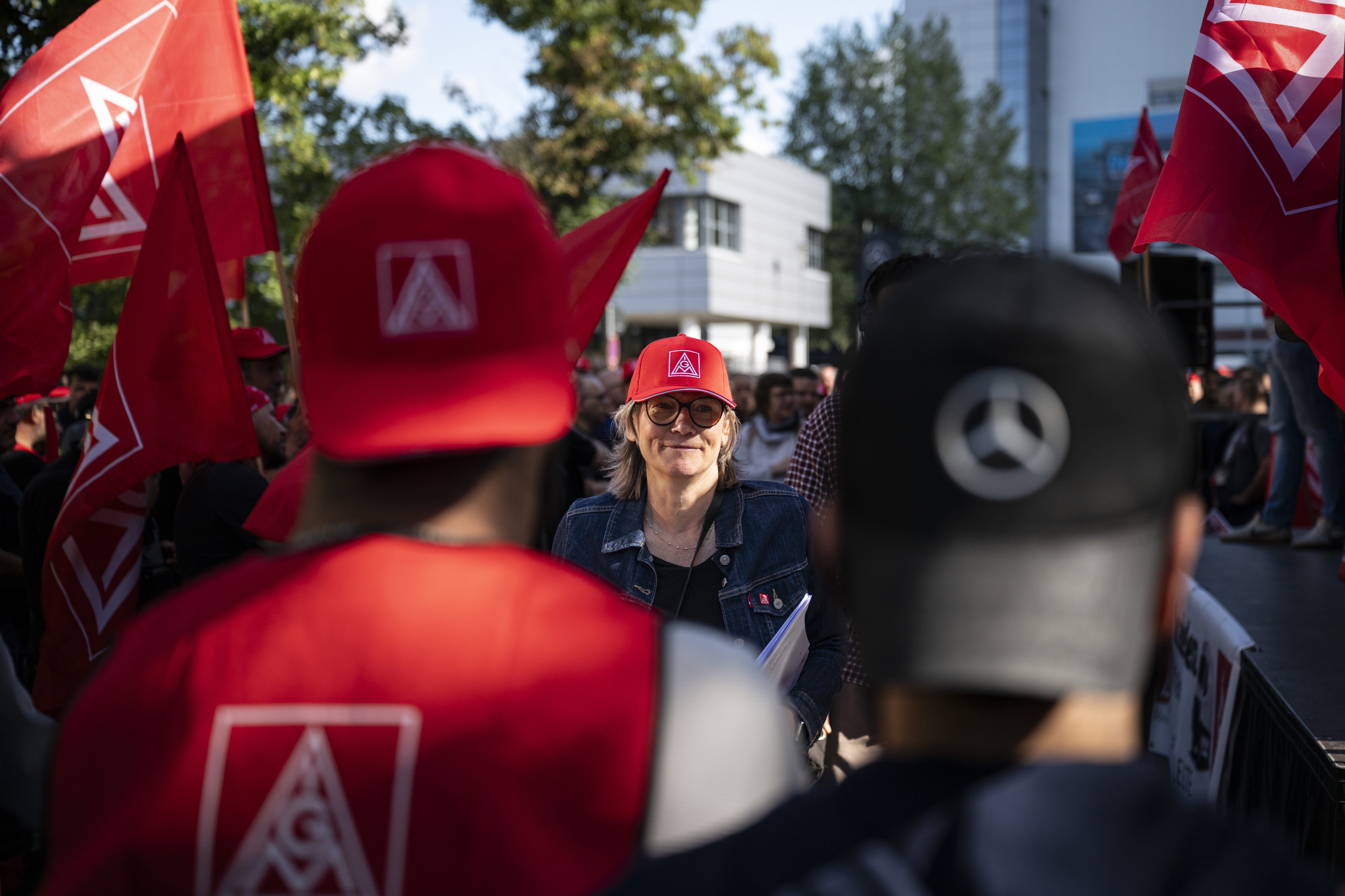 Christiane Benner, Erste Vorsitzende der IG Metall, in Düsseldorf beim Automobil-Aktionstag